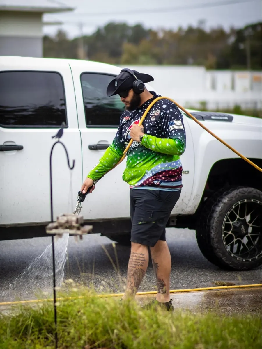 Cannon Exterior Cleaning technician on a job site in St. Augustine, FL