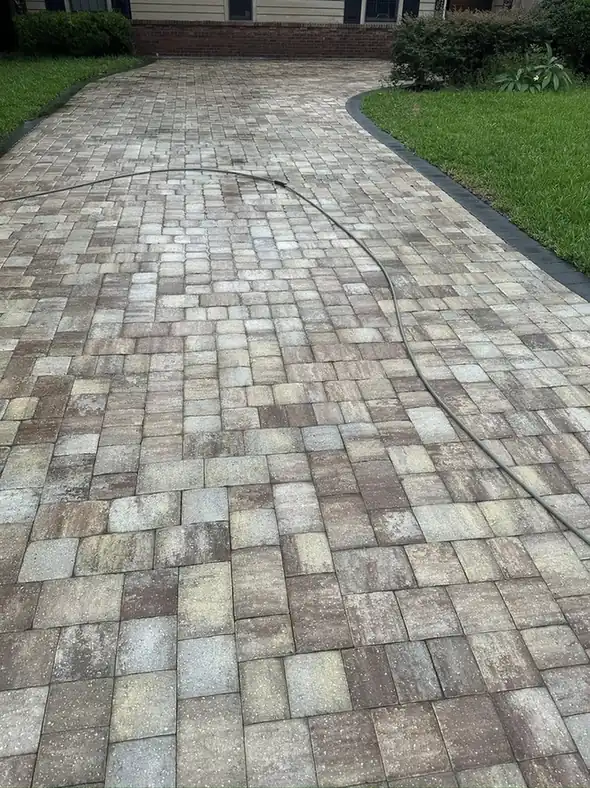 Paver driveway after professional pressure washing in St. Augustine